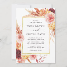 Casamento com Moldura Dourada Floral Boho Burgundy