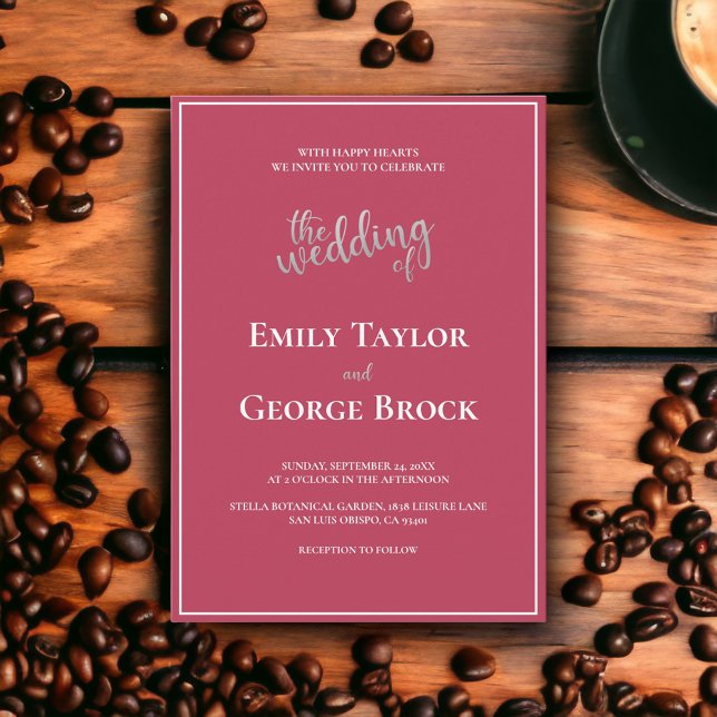 Convite Casamento com Moldura Magenta com Script Branco Si (Criador carregado)