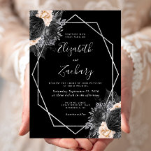 Casamento com Moldura Prata Floral Preta Pêssego