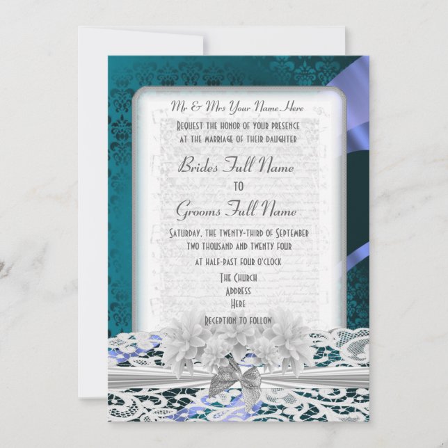 Convite Casamento com molho de chá e renda branca (Frente)