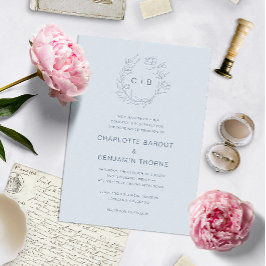 Convite Casamento com Monograma Azul