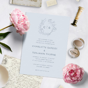 Convite Casamento com Monograma Azul