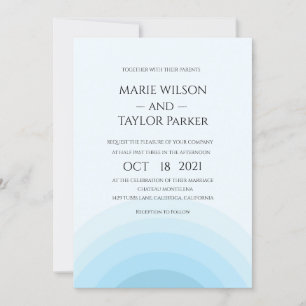 Convite Casamento com monograma azul de aquarela
