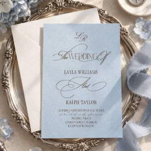 Convite Casamento com Monograma Azul Pó e Marrom Chocolate