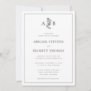 Convite Casamento com Monograma Botânico Elegante