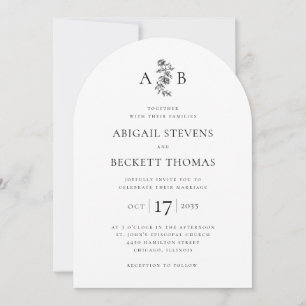 Convite Casamento com Monograma Botânico Elegante