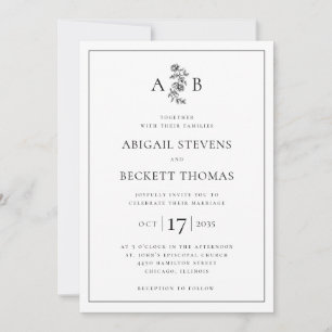 Convite Casamento com Monograma Botânico Elegante