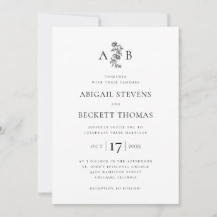 Convite Casamento com Monograma Botânico Elegante
