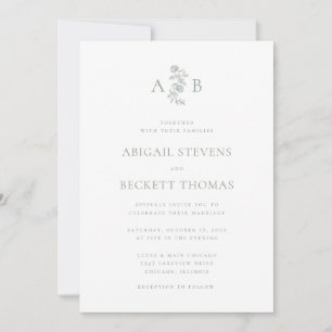 Convite Casamento com Monograma Botânico Elegante
