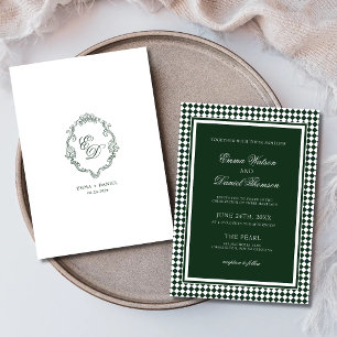 Convite Casamento com Monograma Clássico em Verde Esmerald