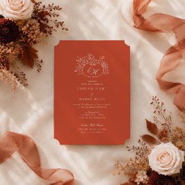 Convite Casamento com Monograma de Abóbora de Terracota
