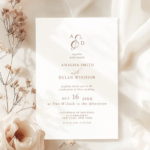 Convite Casamento com Monograma de Ampersand Mocha Mousse