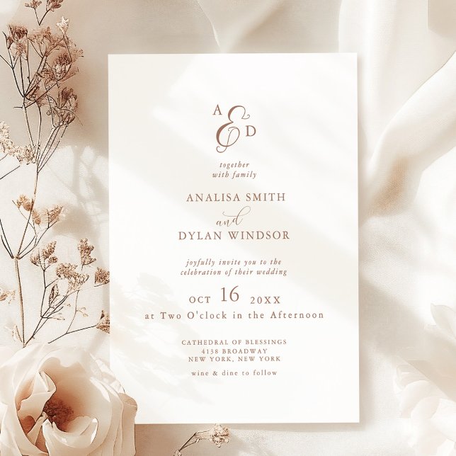Convite Casamento com Monograma de Ampersand Mocha Mousse  (Criador carregado)