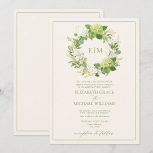 Convite Casamento com Monograma de Crista de Folhas Verdes