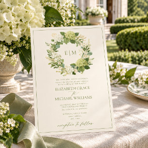 Convite Casamento com Monograma de Crista de Folhas Verdes