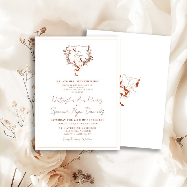 Convite Casamento com Monograma de Crista Floral Rústica F (Criador carregado)
