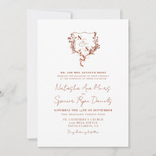 Convite Casamento com Monograma de Crista Floral Rústica F