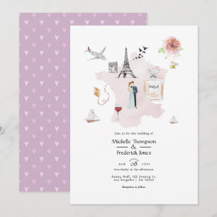 Convite Casamento com Monograma de Destino em Paris com Aq