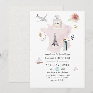 Convite Casamento com Monograma de Destino em Paris com Aq