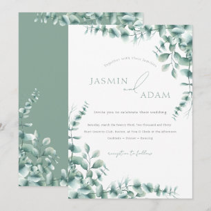 Convite Casamento com Monograma de Eucalipto em Verde Sage