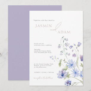 Convite Casamento com Monograma de Flor Silvestre Lilás Az
