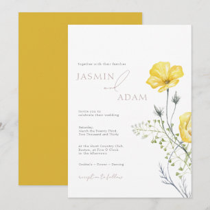 Convite Casamento com Monograma de Flor Silvestre Mostarda