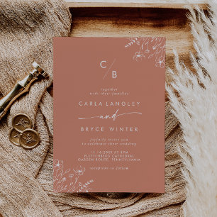 Convite Casamento com Monograma de Flor Silvestre Terracot
