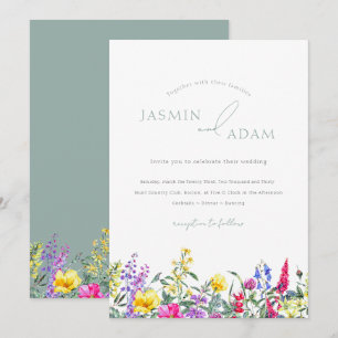 Convite Casamento com Monograma de Flor Silvestre Verde Ol