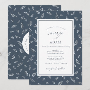 Convite Casamento com Monograma de Folha Azul Loja Boho