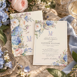 Convite Casamento com Monograma de Marfim e Hortênsia Past