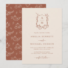 Convite Casamento com Monograma de Outono