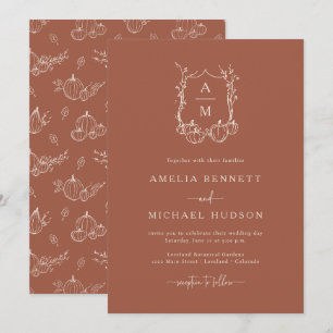 Convite Casamento com Monograma de Outono
