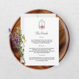 Convite Casamento com Monograma de Peônia Rosa Floral Eleg