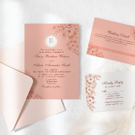 Convite Casamento com Monograma de Pêssego