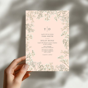 Convite Casamento com Monograma de Pêssego e Respiração de