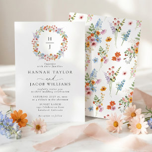 Convite Casamento com Monograma de Prado de Flores Silvest