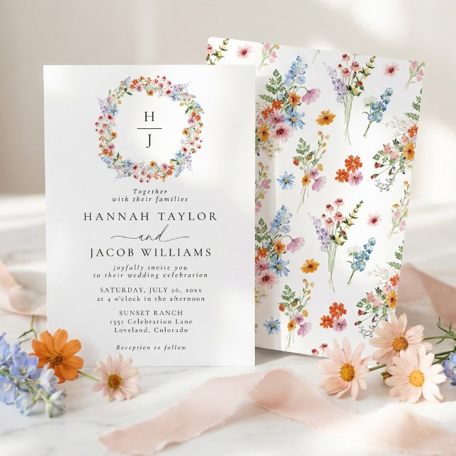 Convite Casamento com Monograma de Prado de Flores Silvest (Criador carregado)