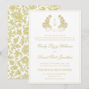 Convite Casamento com Monograma Dourado e Branco Heritage