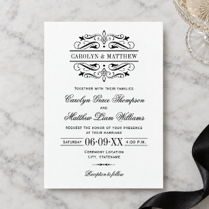 Convite Casamento com Monograma e Trabalho de Rolo Vintage