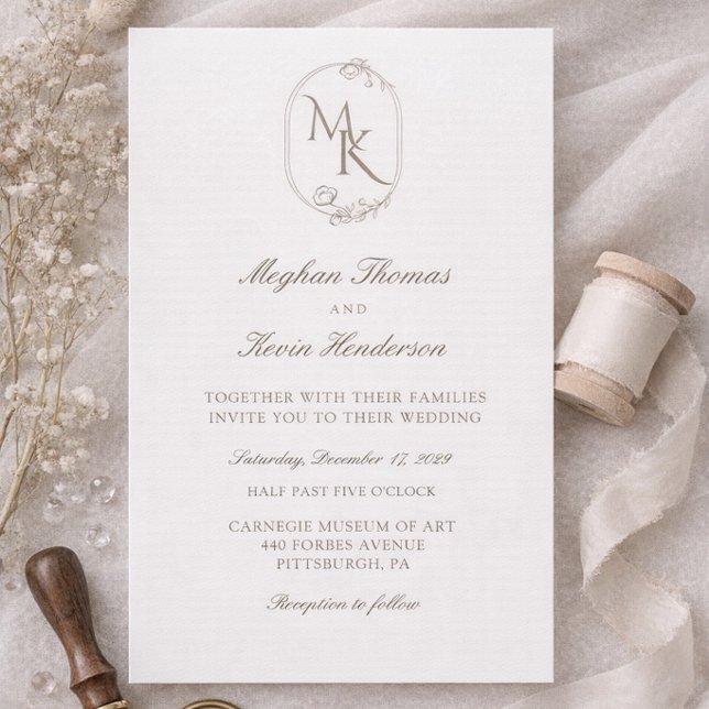 Convite Casamento com Monograma Elegante | Clássico Formal (Criador carregado)