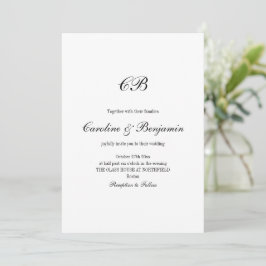 Convite Casamento com Monograma Elegante em Preto e Branco
