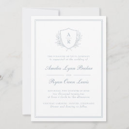 Convite Casamento com Monograma em Azul Poeirento