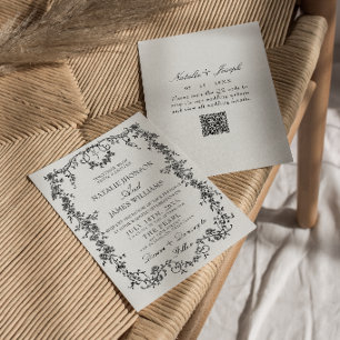 Convite Casamento com Monograma em Preto e Branco com Códi