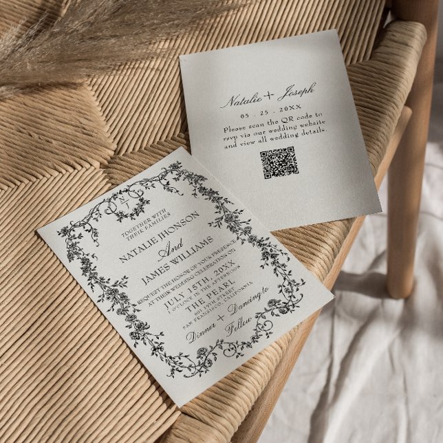 Convite Casamento com Monograma em Preto e Branco com Códi (Criador carregado)