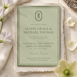 Convite Casamento com Monograma em Verde Sálvia Elegante