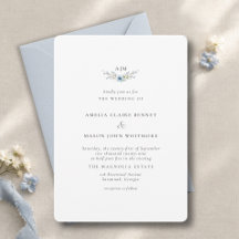 Casamento com Monograma Floral Azul Elegante e Sof