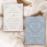 Casamento com Monograma Floral Azul Romântico