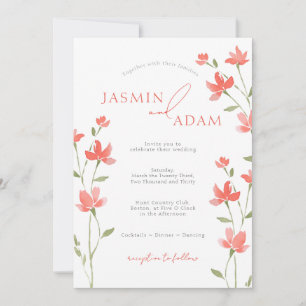 Convite Casamento com Monograma Floral de Coral Elegante