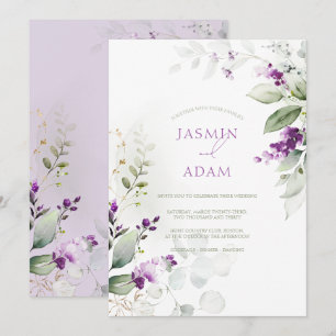 Convite Casamento com Monograma Floral de Eucalipto Roxo E