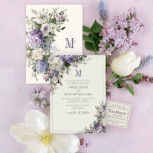 Convite Casamento com Monograma Floral de Hortênsia Lavand